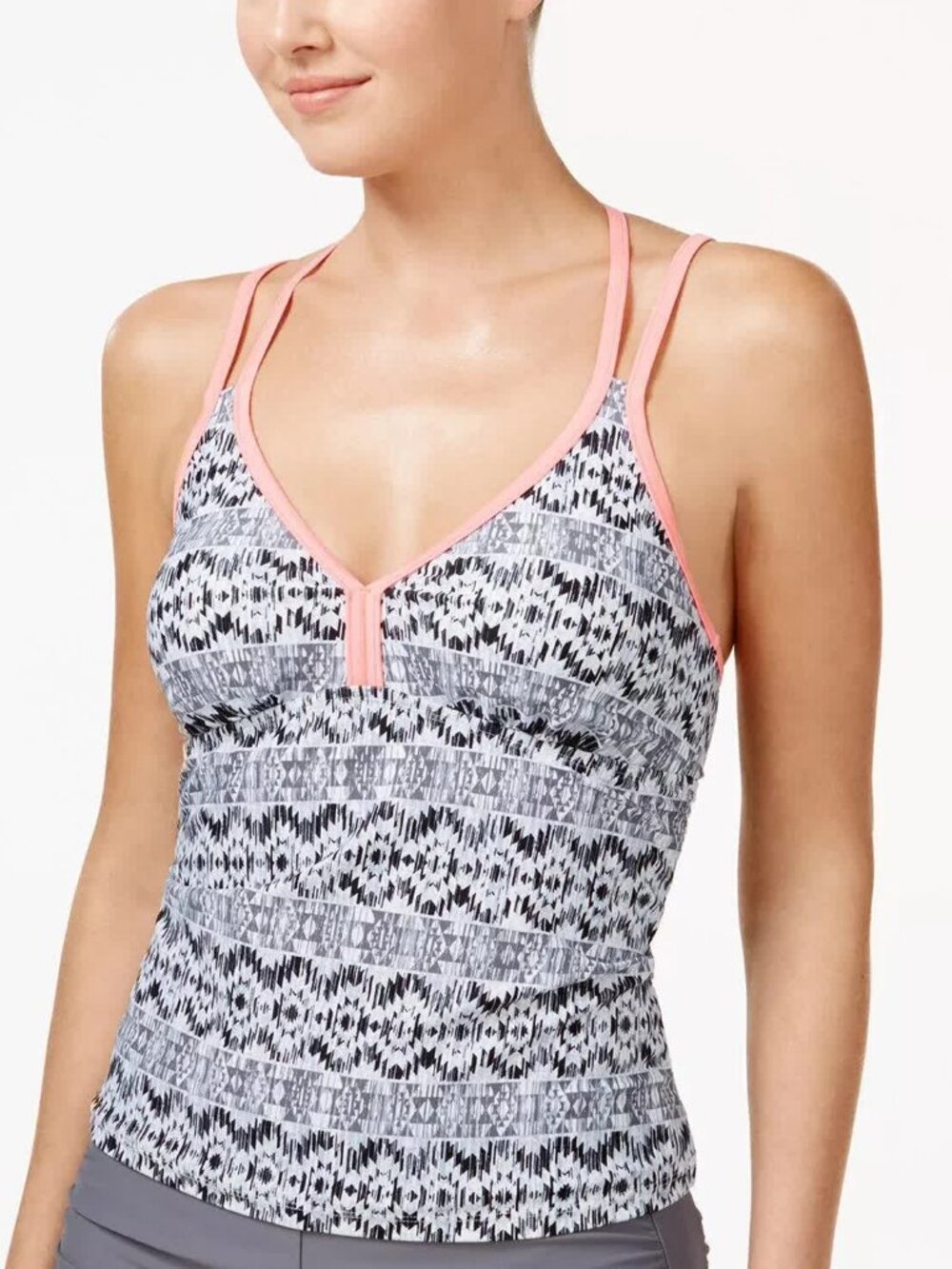 Go Gossip Electric Impulses Gray Racerback Tankini Top Size XL
